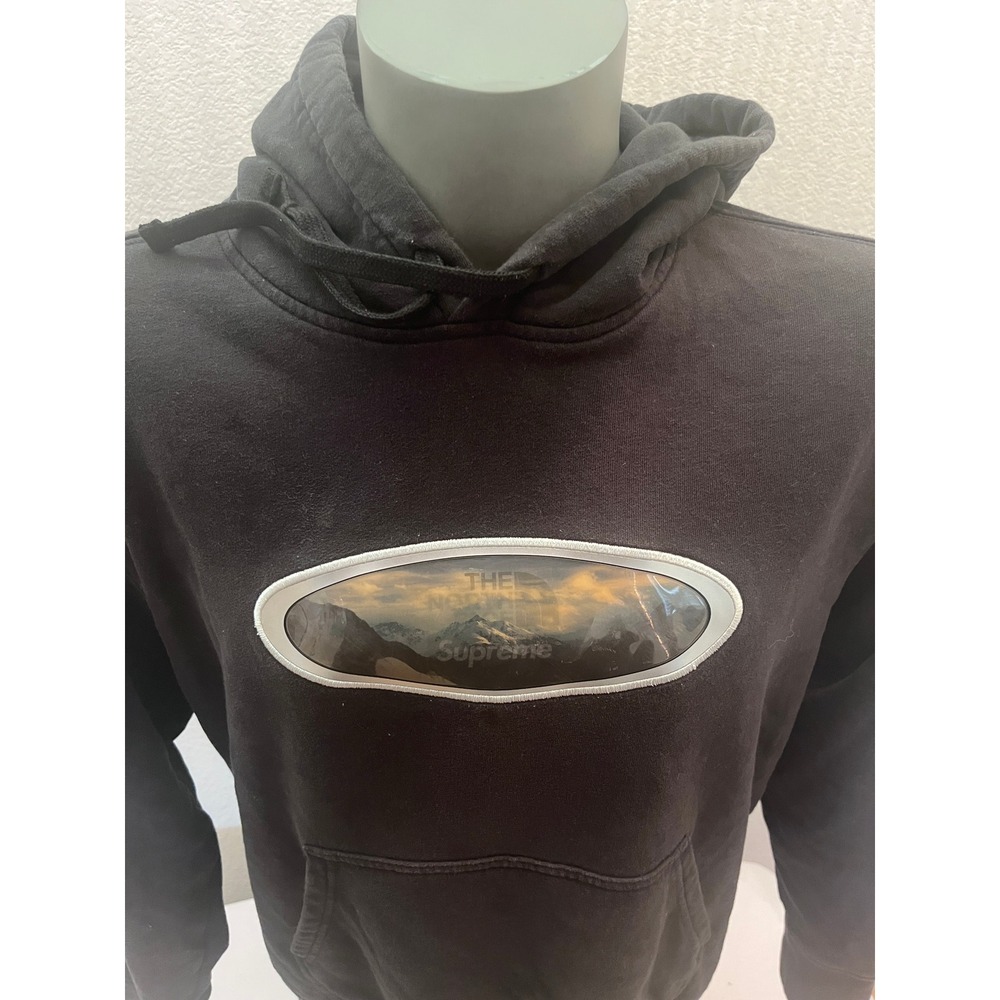 Supreme The North Face Hoodie Mens M Black Excellent Lenticular Mountains FW21